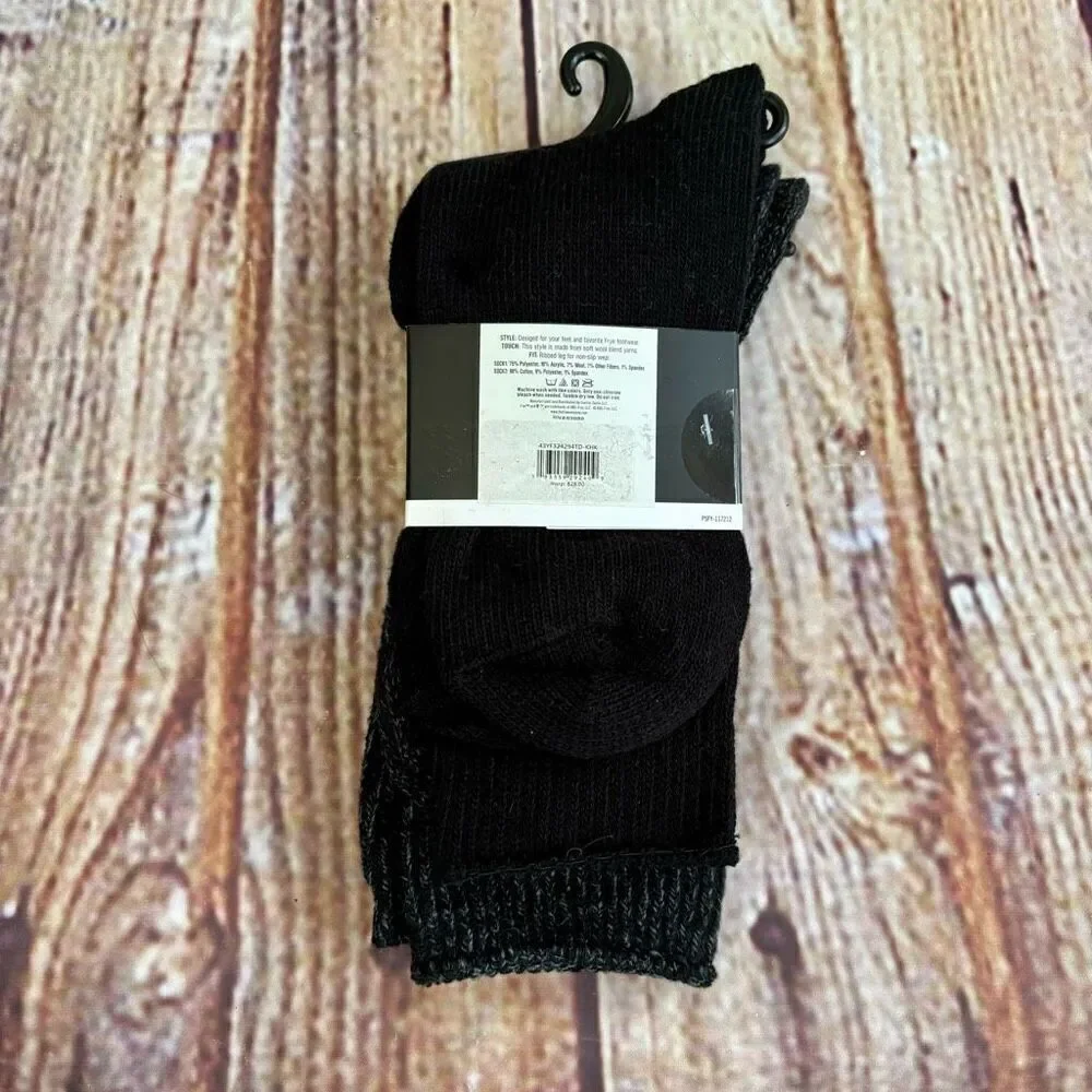 Frye Wool Blend Boot Socks Marled Solid Black Gray 2 Pack Two Pairs NWT